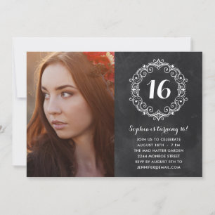 Invitation Boho Chalkboard Photo Sweet Sixteen Birthday