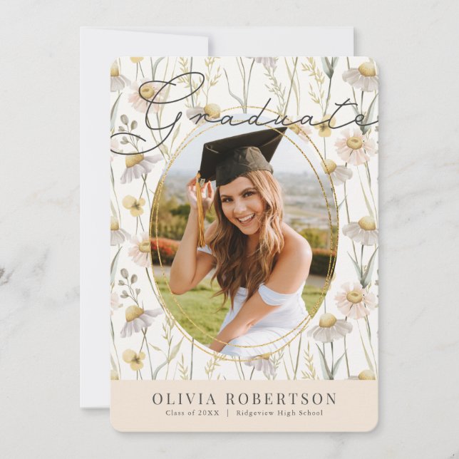 Invitation Boho Chamomile Aquarelle Florale Photo Graduation (Devant)