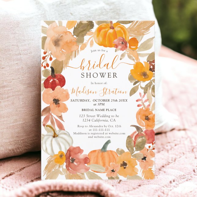 Invitation Boho chaud citrouille à fleurs automne nuptiale do (Warm Boho pumpkin floral fall bridal shower Invitation)