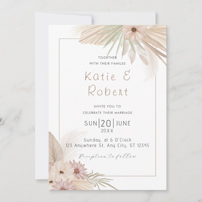 Invitation Boho Chic Aquarelle Mariage Floral (Devant)