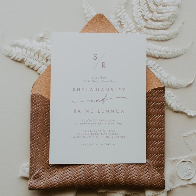 Invitation Boho Chic Blush Mariage Monogramme rose (Créateur téléchargé)