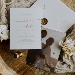 Invitation Boho Chic Blush Pink Photo Mariage espagnol