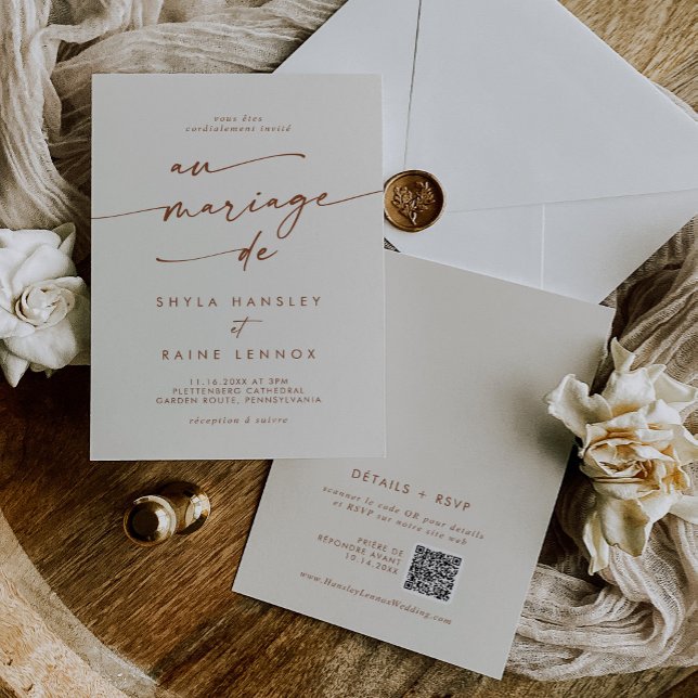 Invitation Boho Chic Bohemian Cream QR Code Mariage français (Créateur téléchargé)