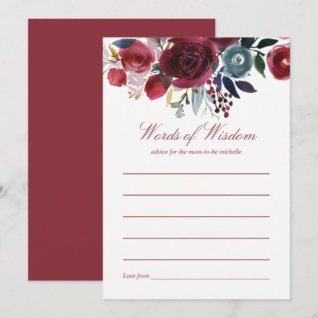 Invitation Boho Chic bordeaux et marine Baby shower Conseils (Devant / Derrière)