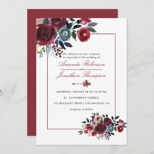 Invitation Boho Chic Bourgogne et Mariage de automne d'automn
