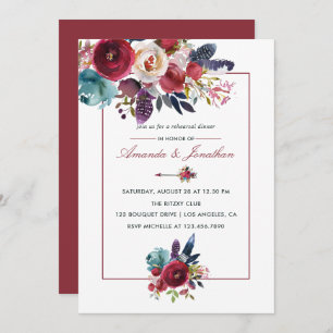 Invitation Boho Chic Bourgogne et Mariage de automne d'automn