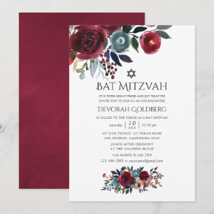 Invitation Boho Chic Bourgogne et Nuit Bat Mitzvah