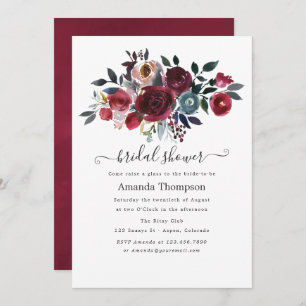 Invitation Boho Chic Bourgogne & Marine floral Brunch et Bubb