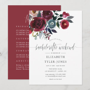 Invitation Boho Chic Burgundy et Navy Bachelorette Week-end