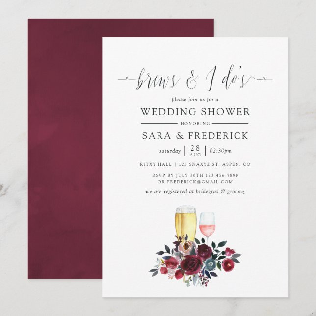 Invitation Boho Chic Burgundy et Navy brasse avant le I Dos (Devant / Derrière)