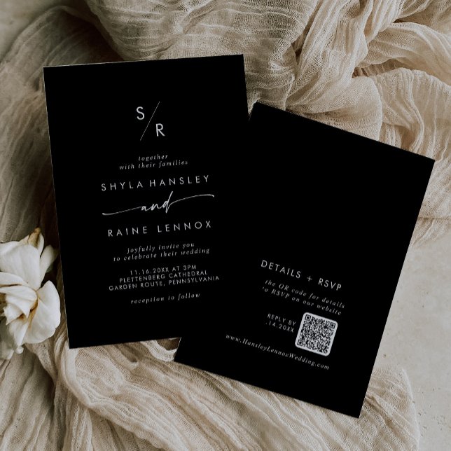 Invitation Boho Chic COLOR ÉDITABLE Monogramme QR Code Mariag (Créateur téléchargé)