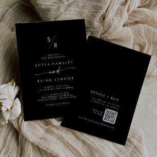 Invitation Boho Chic COLOR ÉDITABLE Monogramme QR Code Mariag