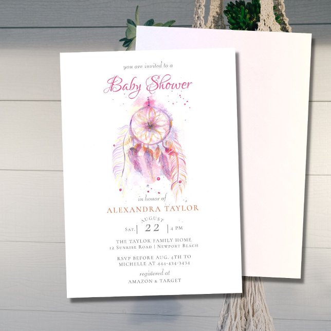 Invitation Boho Chic Dream Catcher Baby shower fille rose (Créateur téléchargé)