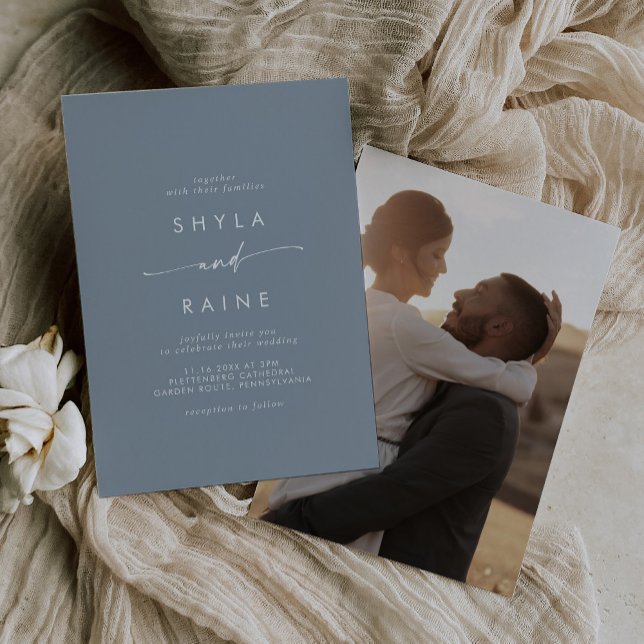 Invitation Boho Chic Dusty Blue Décontracté Photo Mariage (Créateur téléchargé)