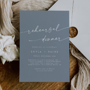 Invitation Boho Chic Dusty Blue Mariage Dîner de répétition