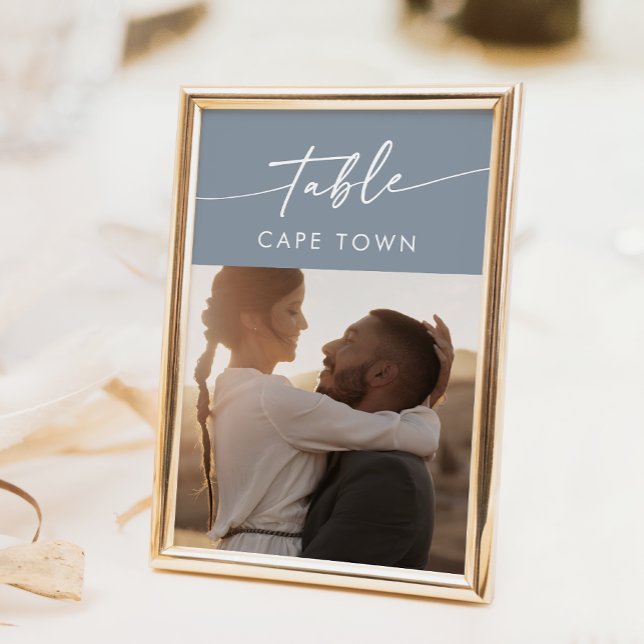 Invitation Boho Chic Dusty Blue Photo Numéros de tableau (Créateur téléchargé)