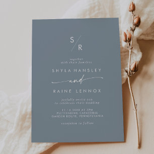 Invitation Boho Chic Dusty Mariage Monogramme Bleu