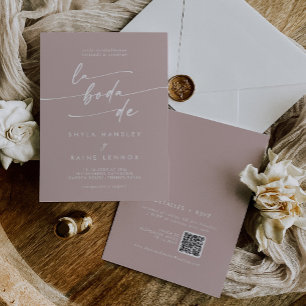 Invitation Boho Chic Dusty Rose rose QR Code espagnol Mariage