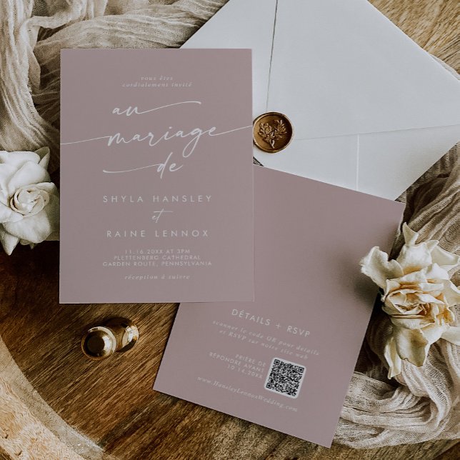 Invitation Boho Chic Dusty Rose rose QR Code Mariage français (Créateur téléchargé)
