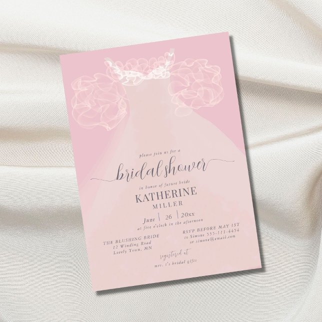 Invitation Boho Chic élégante robe rose Rouffles Fête des mar (Créateur téléchargé)