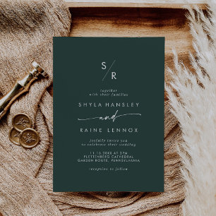 Invitation Boho Chic Emerald Vert Monogramme Mariage