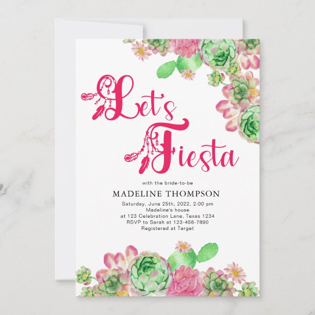 Invitation Boho Chic Faisons la Fête des mariées de Cactus ro (Devant)