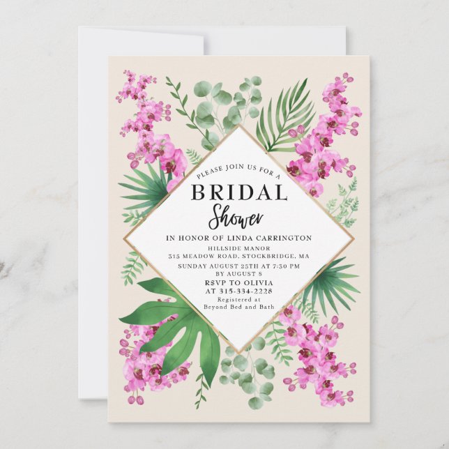 Invitation Boho Chic Fête des mariées Tropical Floral QR Code (Devant)