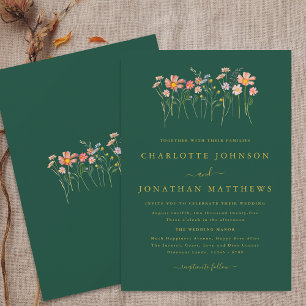 Invitation Boho Chic Fleur Sauvage Automne Vert et Or Mariage