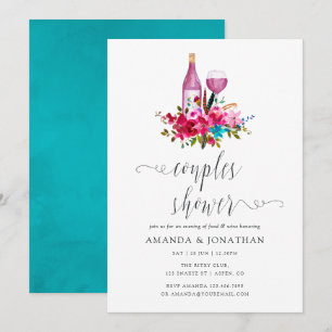 Invitation Boho Chic Fleurs Couple Shower Tasting de Vin