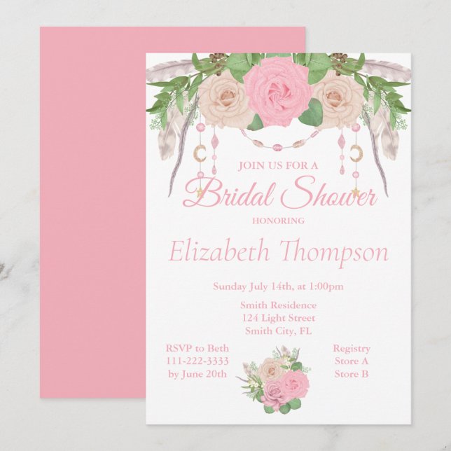 Invitation Boho Chic Floral (Devant / Derrière)