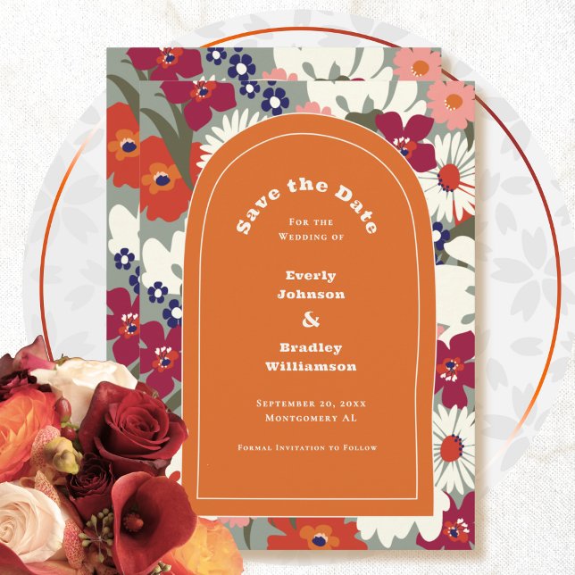 Invitation Boho Chic Floral Code QR Enregistrer la Date (Créateur téléchargé)
