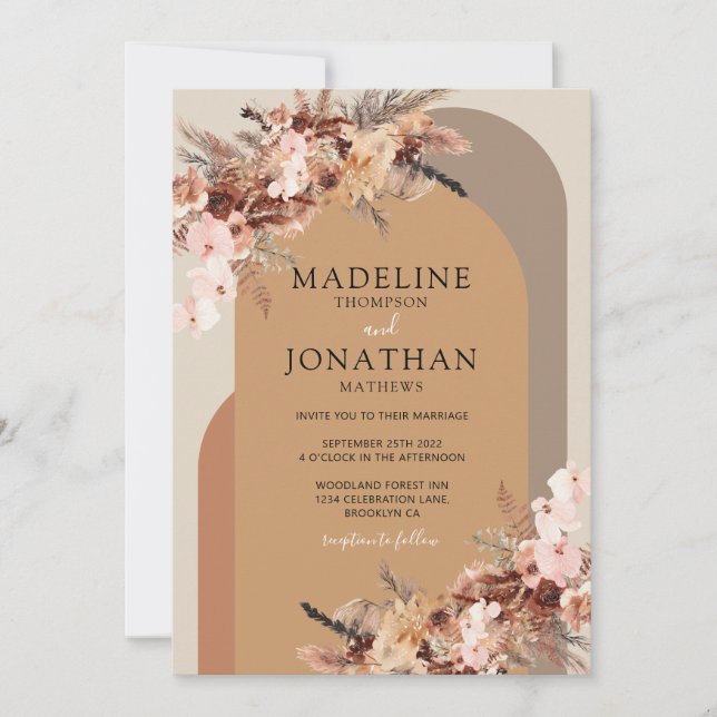 Invitation Boho Chic Floral Hydrangea Mariage d'arche aquarel (Devant)