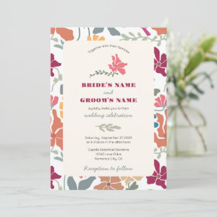 Invitation Boho Chic Floral Mariage Rétro Milieu de Siècle