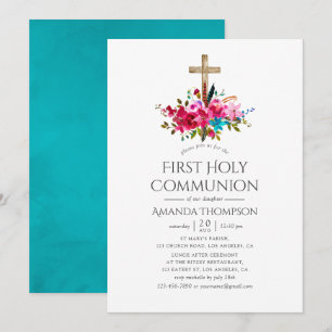 Invitation Boho Chic Floral Première Sainte Communion