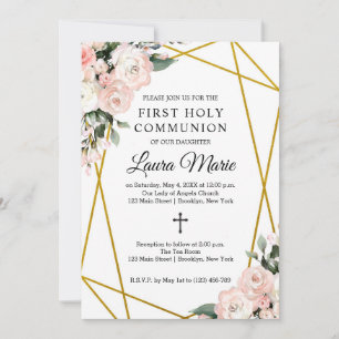 Invitation Boho Chic Flore géométrique Première communion sai