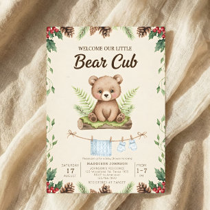 Invitation boho chic forêt ours verdure shower de bébé