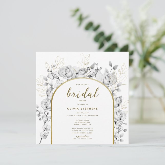 Invitation Boho Chic Gold Arch Fête des mariées Florale moder (Debout devant)