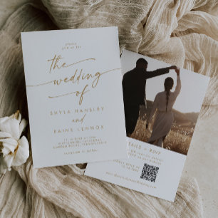 Invitation Boho Chic Gold et White Photo QR Code Mariage