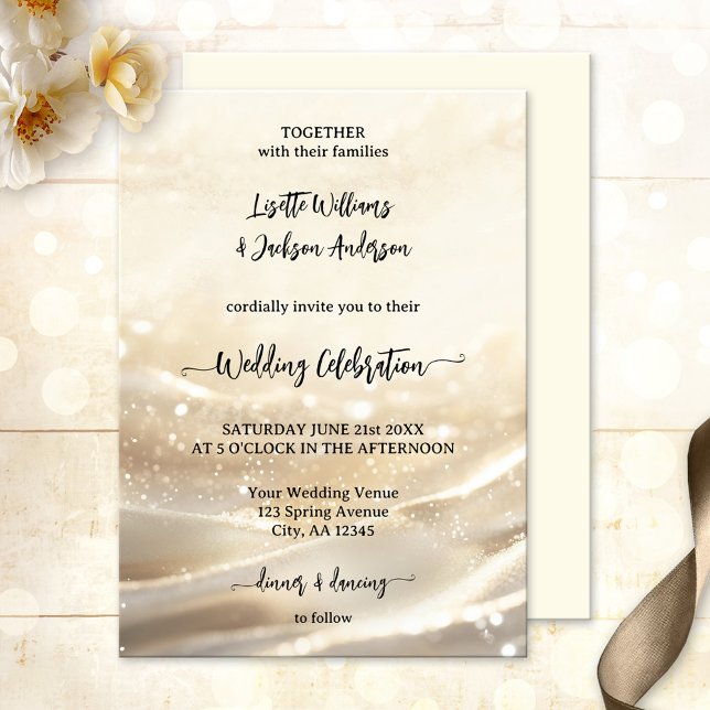 Invitation Boho Chic Gold Sparkling Élégant Mariage (Elegant boho chic wedding invitation featuring an abstract gold sparkle design)