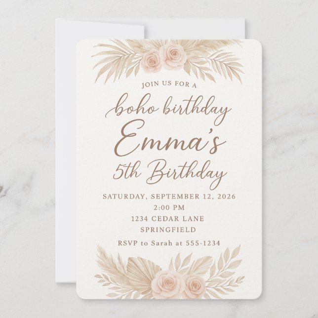 Invitation Boho Chic/Herbe de la Pampa (Devant)