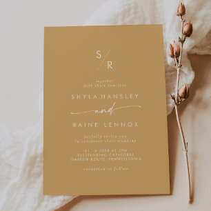 Invitation Boho Chic Jaune Marigold Mariage Monogramme