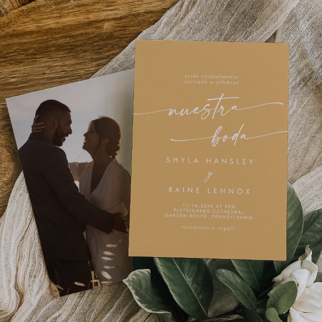 Invitation Boho Chic Jaune Marigold Photo Mariage espagnol (Créateur téléchargé)