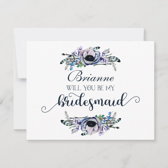 Invitation Boho Chic Mint & Navy Seras-Tu Ma Servante D'Époux (Devant)