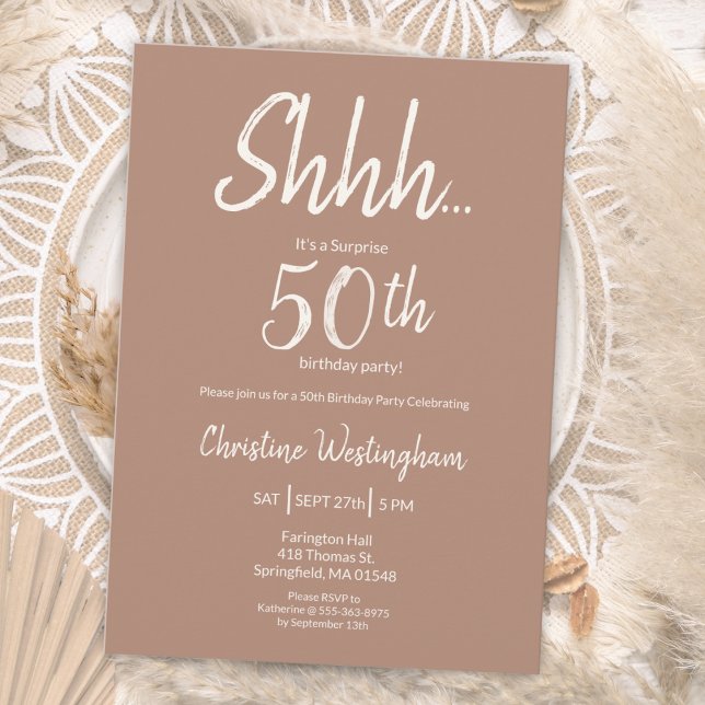 Invitation Boho Chic Mocha Cream Surprise 50th Birthday (Créateur téléchargé)
