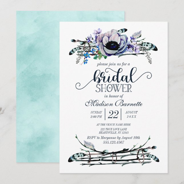 Invitation Boho Chic Monnaie & Marine (Devant / Derrière)