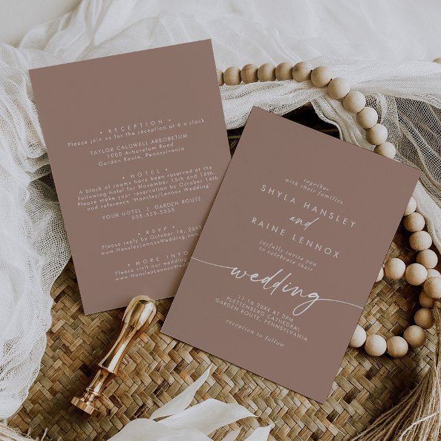 Invitation Boho Chic Neutral Taupe avant et arrière Mariage (Créateur téléchargé)