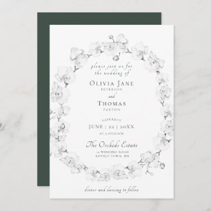 Invitation Boho Chic Orchid Floral Wreath Green Art Mariage