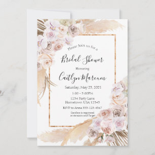 Invitation Boho chic orchidée pampas herbe nuptiale douche