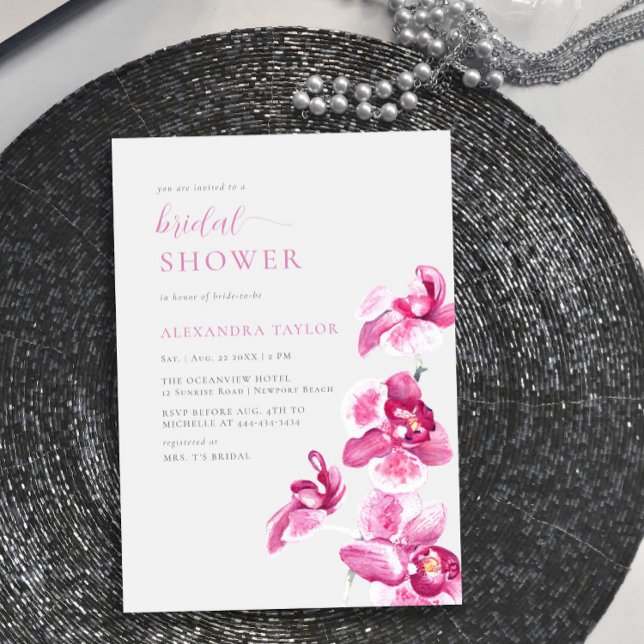 Invitation Boho Chic Orchidée rose Élégante Fête des mariées (Créateur téléchargé)