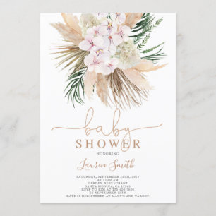 Invitation Boho chic Pampas Baby shower en herbe